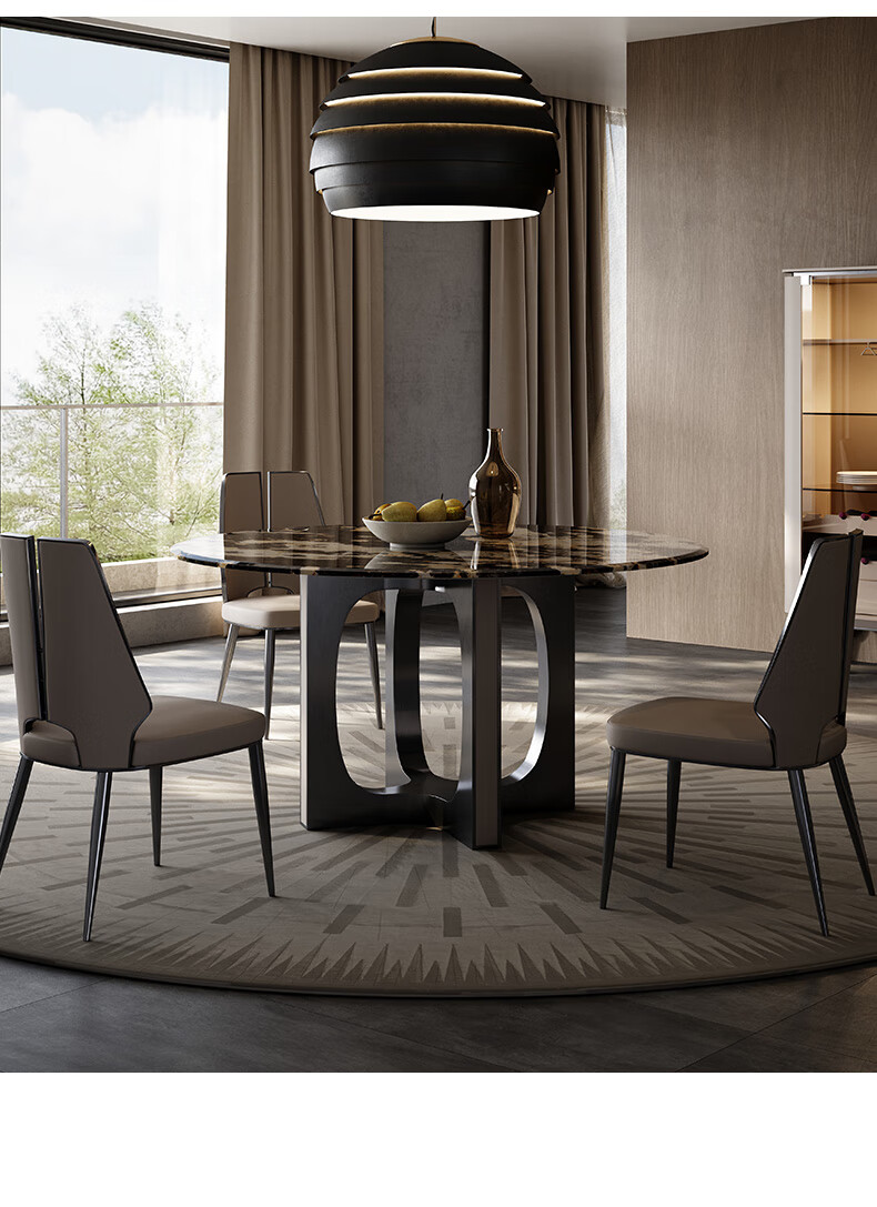 大理石餐桌圆桌天然设计师轻奢大气饭桌六人亮面网红高端意式餐桌