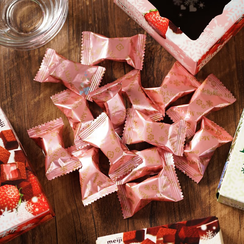 零食明治制菓meltykiss雪吻巧克力 情人节礼物 草莓味(粉盒)