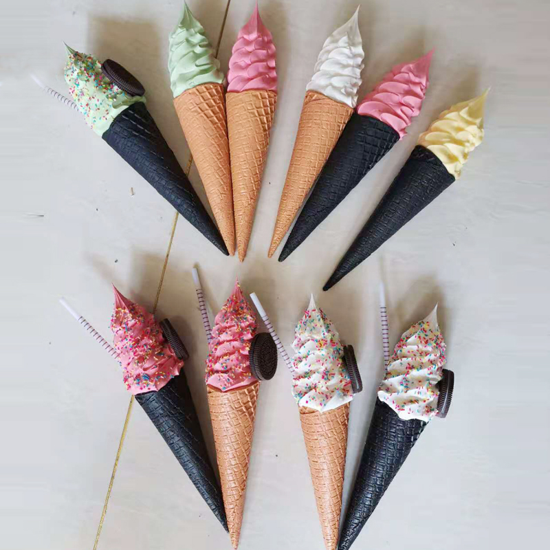 冰淇淋模型仿真甜筒巨无霸摩天脆食品模具水果圣代冰淇淋蛋筒模型桔色