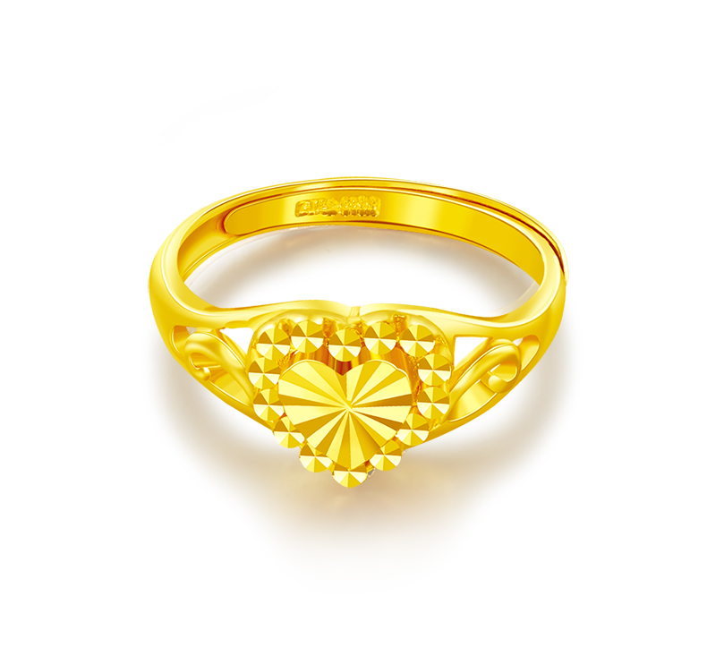 迎彩钻黄金戒指女足金9999实心活口桃心戒指仿钻工艺送妈妈新款金首饰