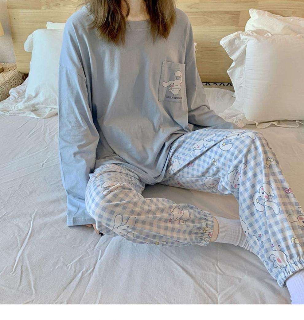 女孩睡衣女春天春季少女睡衣棉高中生初中学生卡通休闲卡通卡通长袖