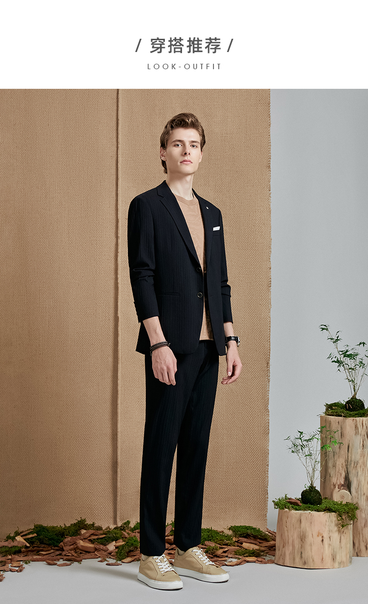 【天然纤维】迪柯尼高端轻奢男装 商务休闲便西套装西服 黑色 185