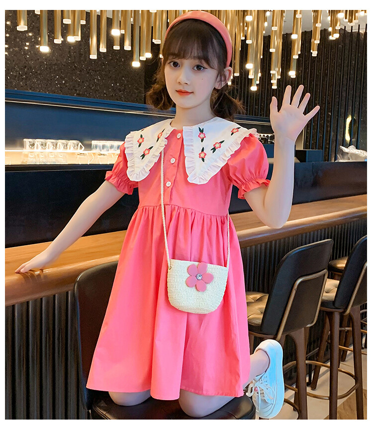 夏装2022年夏季新款413岁中大童洋气公主裙女孩清新棉布裙翠绿色110