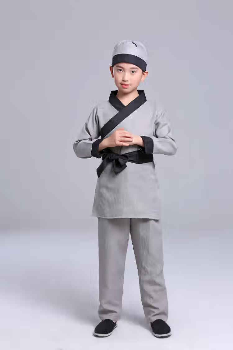 店小二演出服古装汉服套装儿童村民衣服男女演出服装古代老百姓表演服