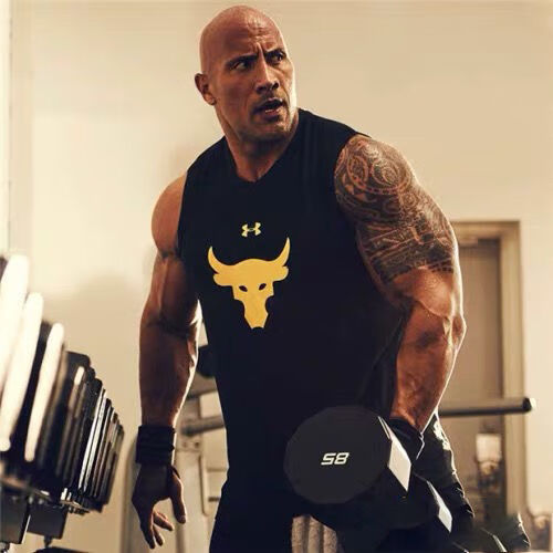 男款t恤背心强森rock牛头无袖运动健身速干宽松背心运动训练短修 l