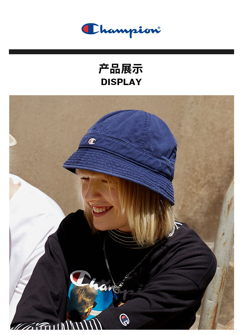 champion冠军帽子官网新款春季小c刺绣休闲盆帽黑色渔夫帽时尚黑色