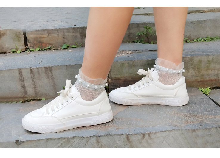 女生袜子夏天袜子女蕾丝花边袜子薄款短筒珍珠袜子船袜亮银丝透明玻璃