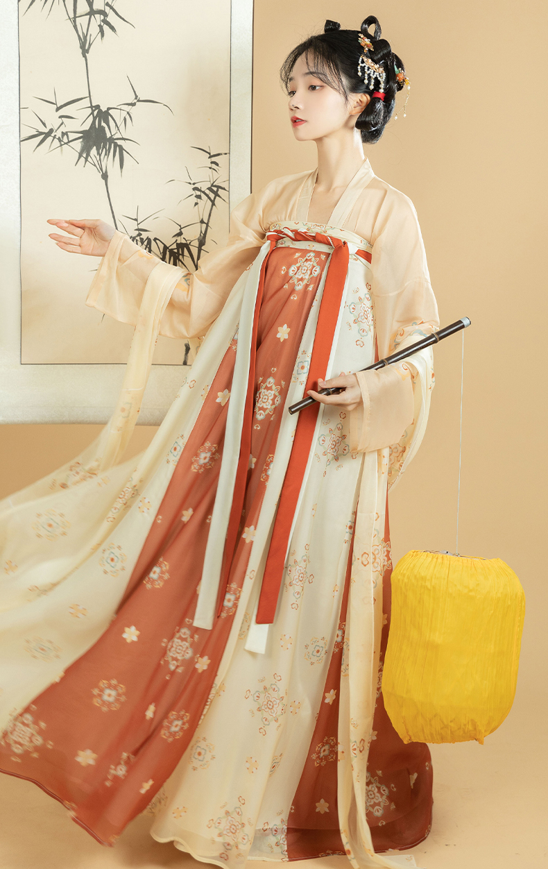 榆桐夏季汉服女初中学生对襟齐胸襦裙印花全套春中国风唐风日常青衫