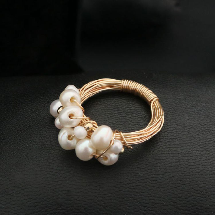 珠宝 定制天然淡水珍珠手工绕线戒指 多珍珠绕线戒指 14