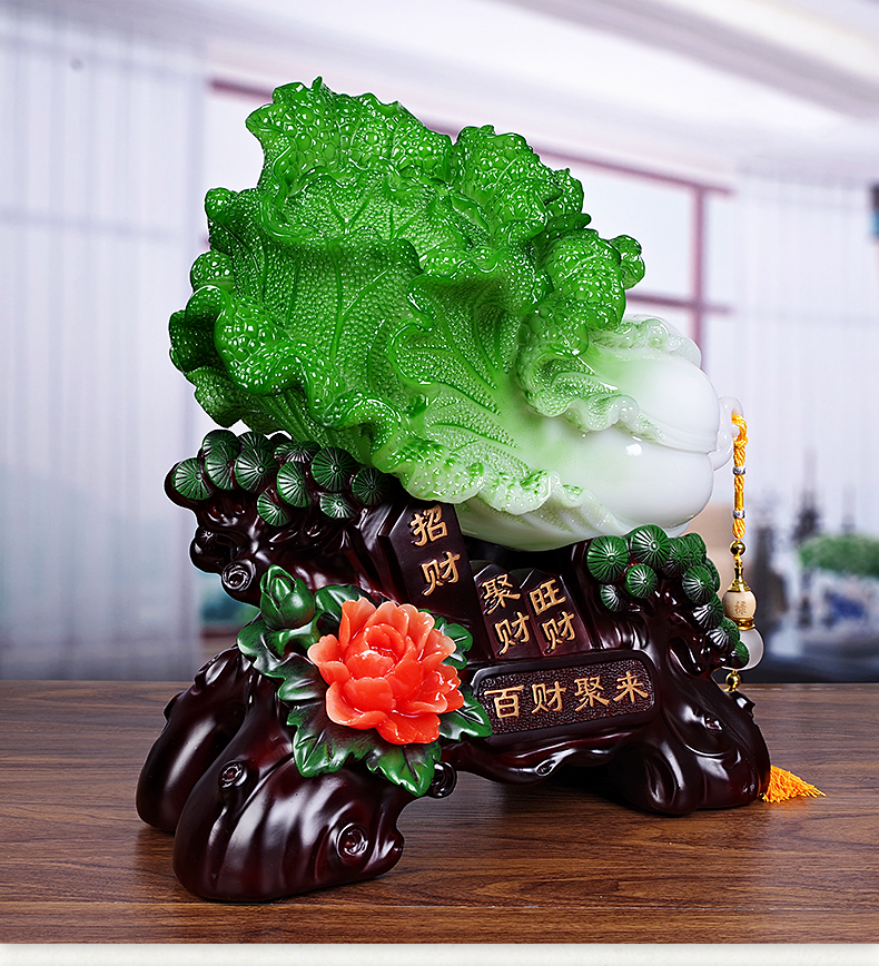 大号玉白菜摆件客厅新房新居乔迁电视柜装饰开业礼品中号蓝瓶百财平安