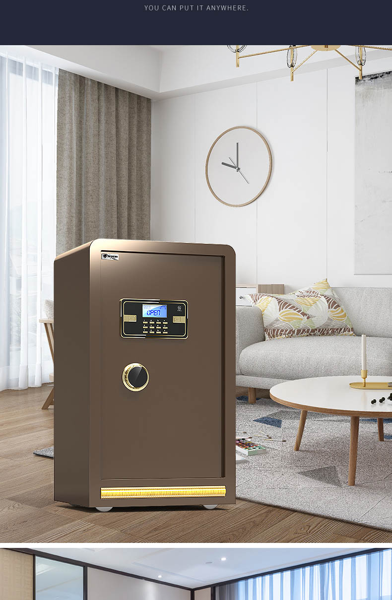 保险箱指纹密码隐形家庭全钢加厚重大容量床头柜家庭大中型45高60咖啡