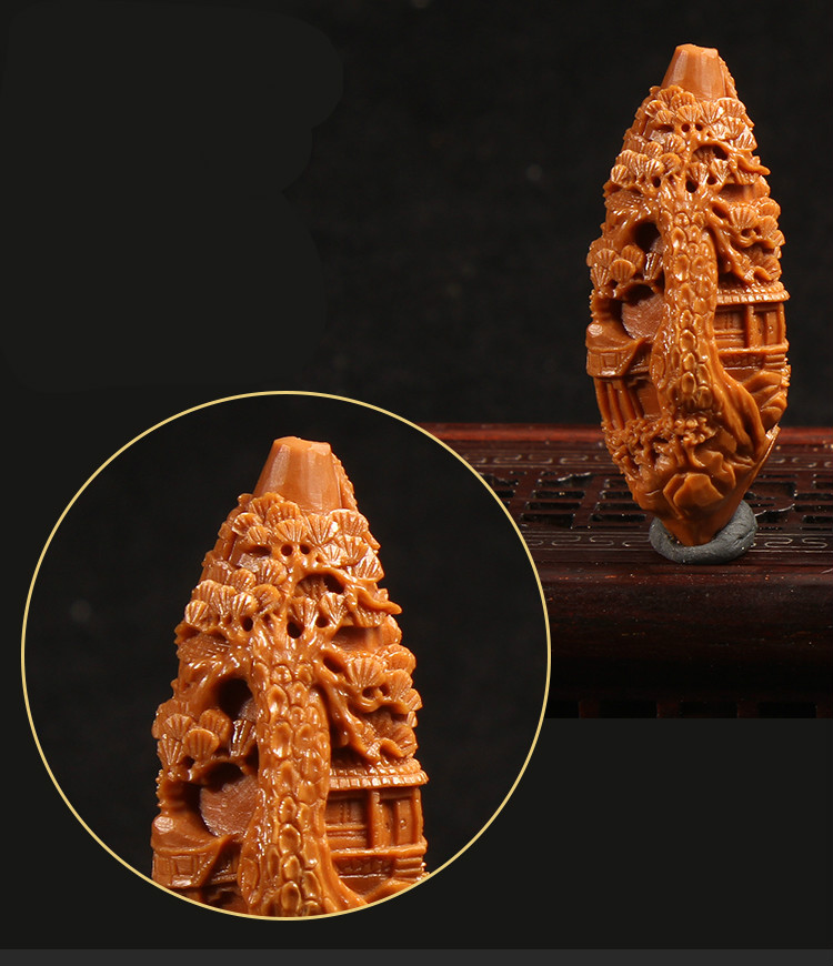 苏魅儿苏州园林橄榄核长串核雕手持南工苏工名家谢伟纯手工雕刻风景