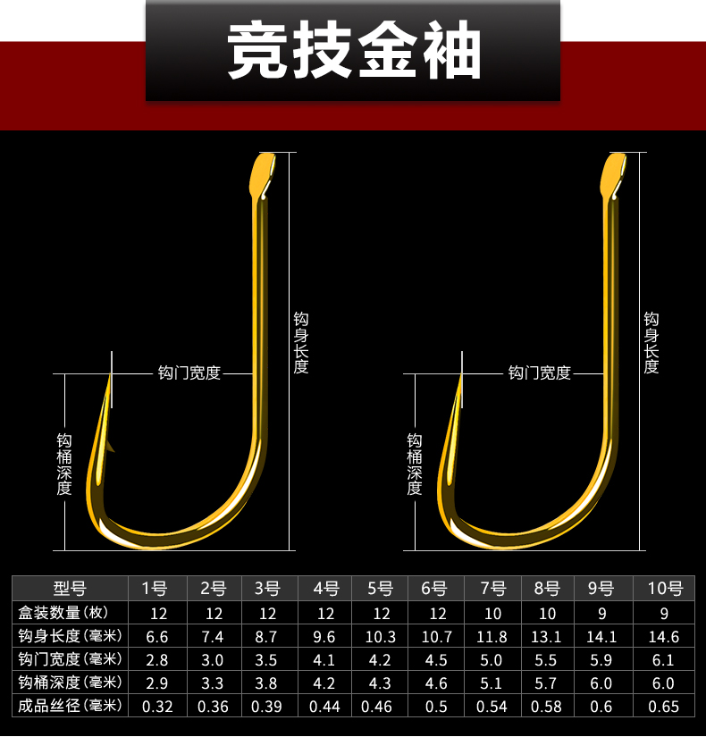 bkk金袖魚鉤黑金剛細金秀5號1號3號袖鉤細條高強度鯽魚赤袖黑袖競技大