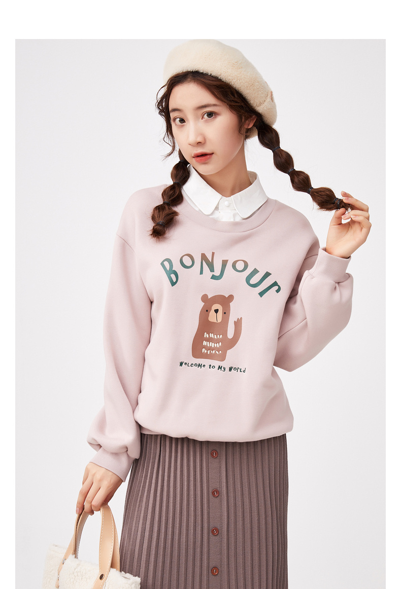 嬉戏后花园紫涵冬装2019新款森女系长袖卫衣宽松可爱休闲保暖圆领