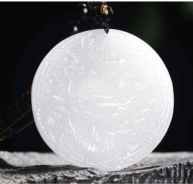 桓缘洋 和田玉羊脂白玉龙凤吊坠 情侣款 圆形玉佩挂件女士天然玉石男