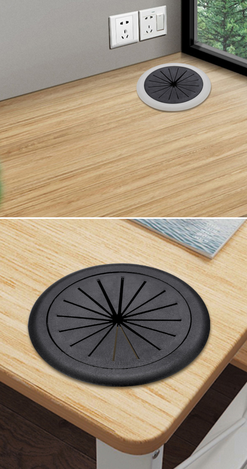 电脑桌办公桌穿线孔盖板穿线盒圆形书桌孔洞桌面开孔扣盖装饰盖外白内