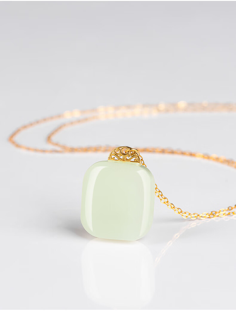 天然和田玉白玉方形吊坠方糖18k金镶玉石玉坠项链挂件女款 18k金镶