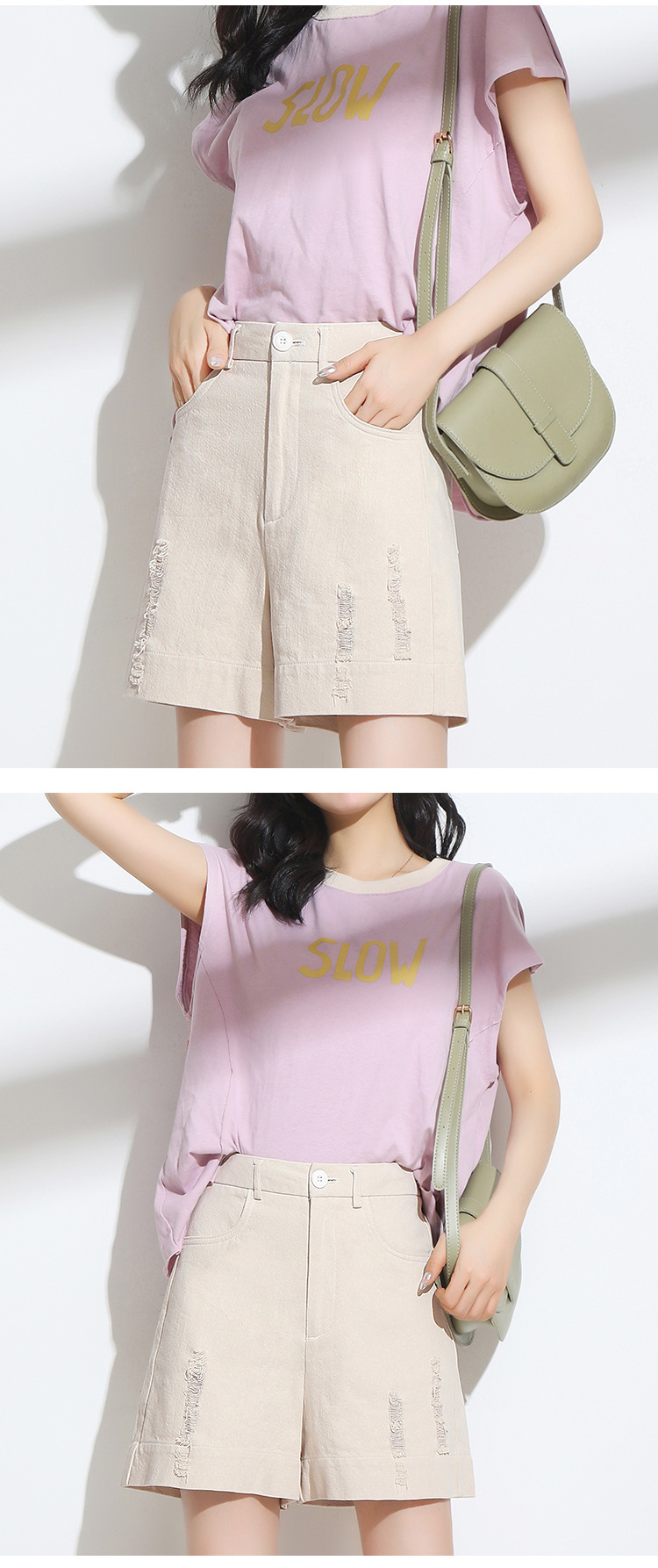 春夏天穿的半截裤女夏季新款高腰显瘦宽松破洞牛仔短裤阔腿仙女四分裤