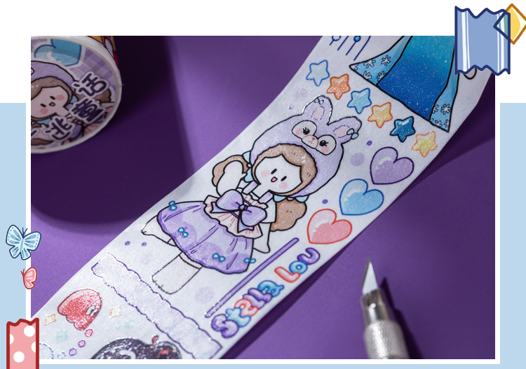 语闲阿果卡通手账胶带贴纸人物少女心公主胶卷素材装饰图鉴和纸特油