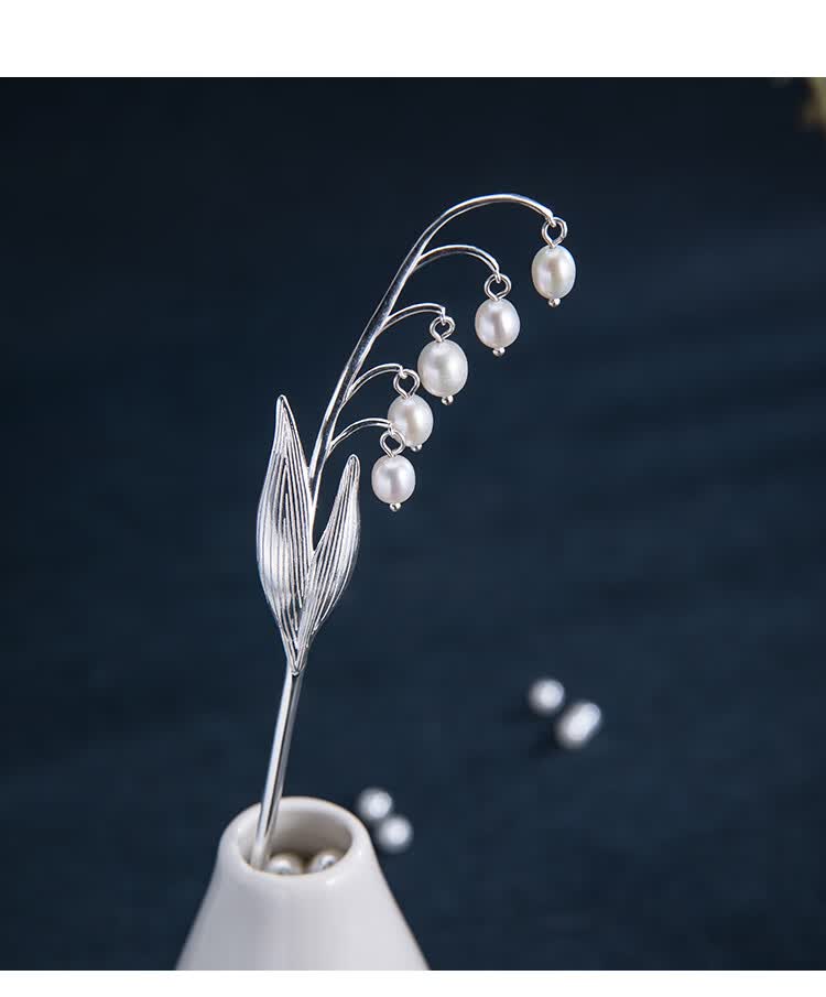 铃兰925银流苏发簪古风汉服头饰珍珠铃兰簪子盘发礼物铃兰花珍珠发簪