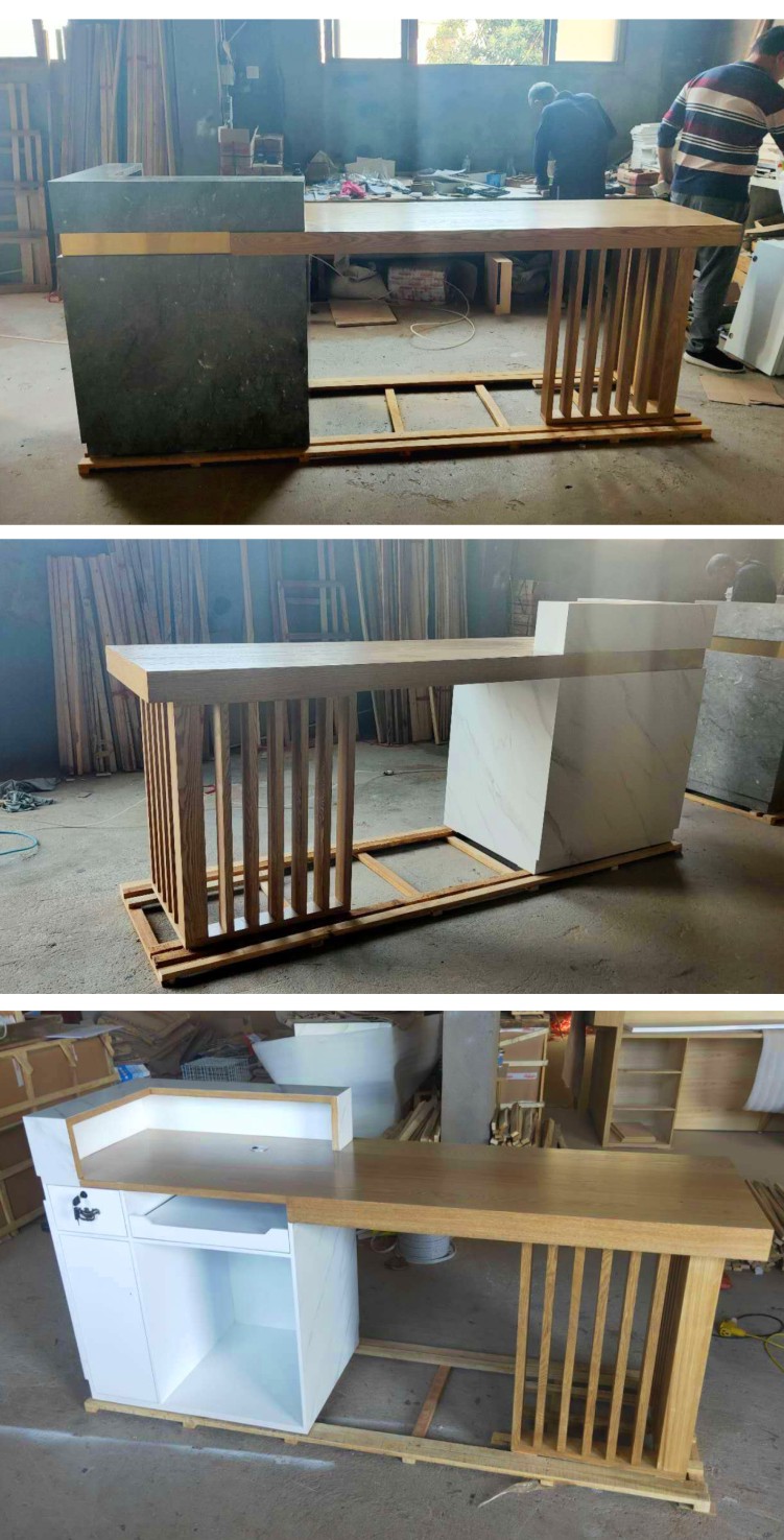 收银台吧台新中式仿大理石商用前台服装店铺美容院公司接待台柜台