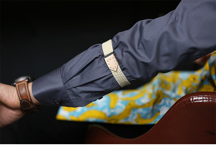 手工大使袖箍 头层牛皮衬衫袖环调酒师臂环袖带西装压袖可定 黑色条纹