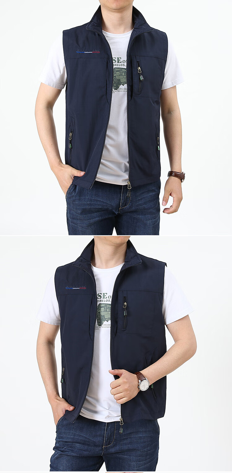 皮尔卡丹特价男装男士马甲春秋多口袋中老年摄影背心户外休闲钓鱼大码