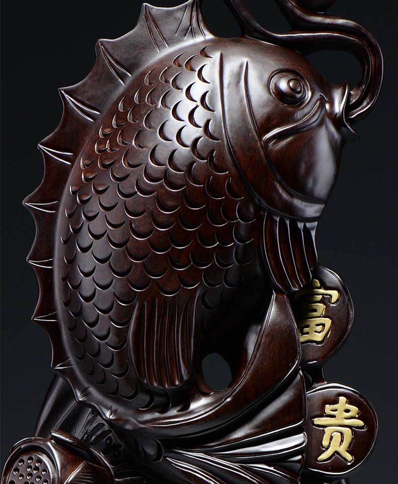 唐砖黑檀木质雕富贵有余鱼摆件金龙鱼雕刻家居公司店铺装饰工艺品礼