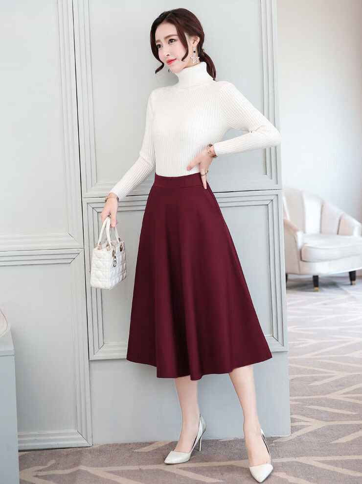 秋冬2020新款半身裙女中长款a字裙百搭百褶裙蓬蓬裙伞裙大码裙子sn