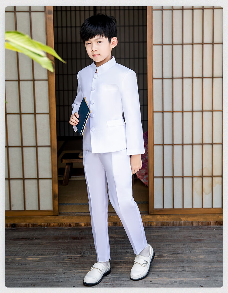 中山装男青年套装学生夏季儿童民国演出服五四装舞台朗诵红歌主持人