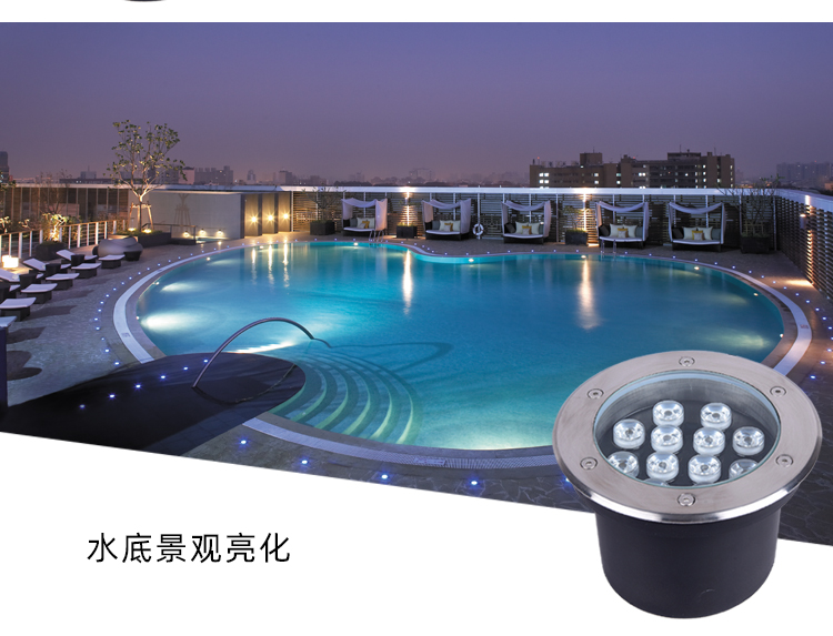 led水底灯鱼池水下地埋灯嵌入式游泳池喷泉射灯户外防水3w6w9w12w3w正