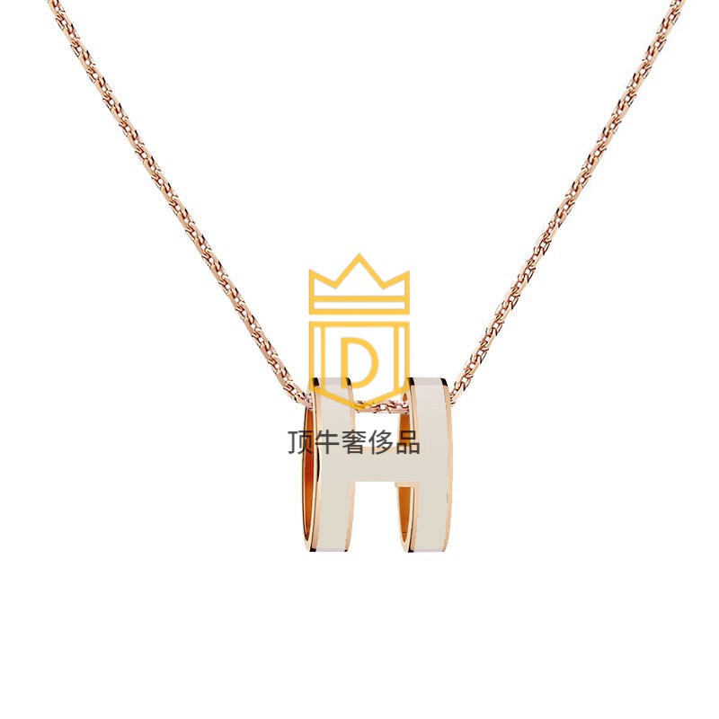 爱马仕项链女经典poph形状椭圆立体项链珐琅玫瑰金色链条女士粉色mini