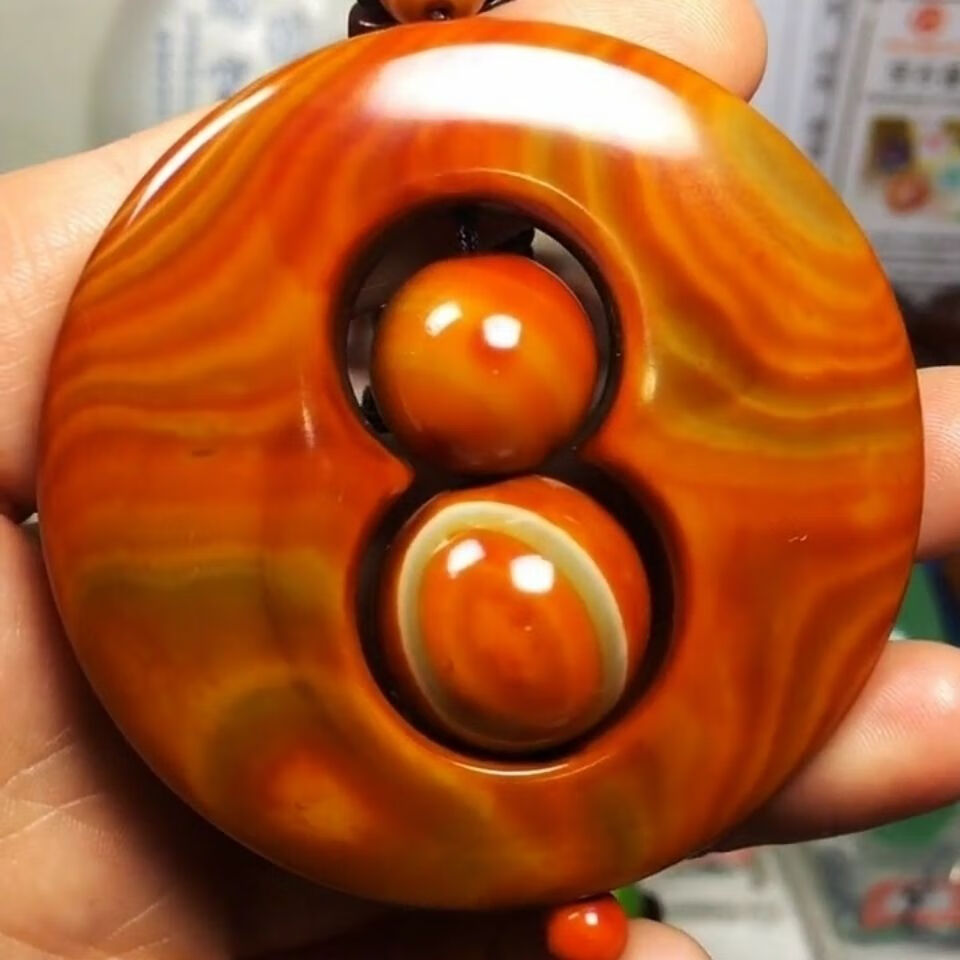 灵月阁60天然南红玛瑙同心圆同款毛衣链吊坠女士款春秋项链玉坠挂件