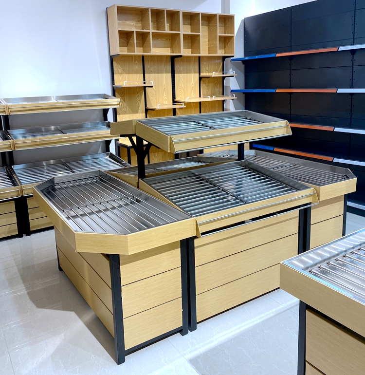 钱大妈水果蔬菜货架展示架不锈钢生鲜超市蔬果架猪肉架收银台中岛定做