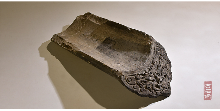 老瓦当雕花瓦片砖雕带花兽纹兽头图形明清老瓦茶桌摆件 花形纹【图片