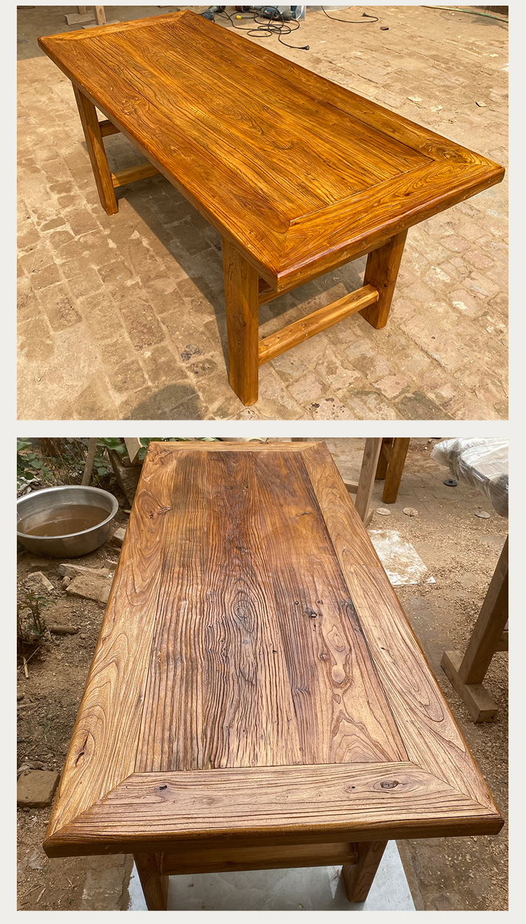 迈宏居易老榆木桌复古老木板茶桌原木禅意餐桌门板北方实木吧台家用长