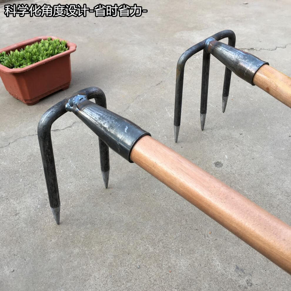 翻土钢耙子二齿三齿四齿钉耙松土耙两齿镐锰钢农用三四齿锄头大号hl
