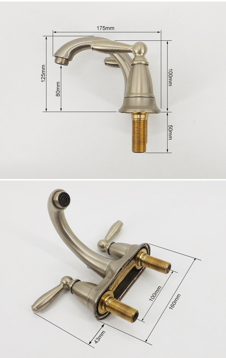 原装进口摩恩全铜双孔面盆龙头moen双把双控冷热洗脸盆防手纹龙头