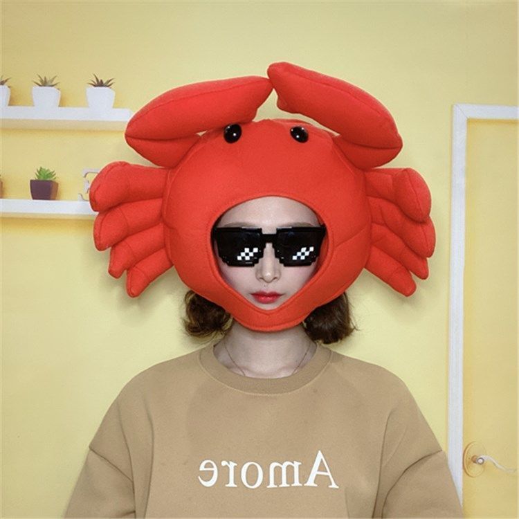 动漫礼物外出玩偶鲨鱼鲷鱼烧头套大便帽子男孩装饰秋季道具螃蟹 蓝色