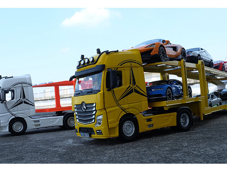 人大号奔驰双层平板汽车运输车合金车模半挂车仿真工程卡车汽车模型