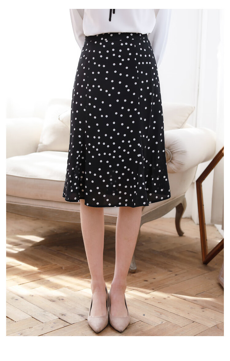 勿忘花半身裙女2020年春夏装新款雪纺高腰波点裙春夏不规则显瘦裙子