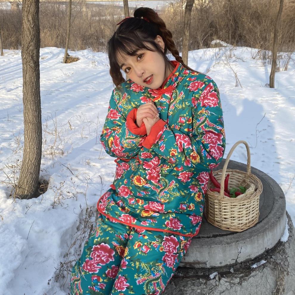 北方虎东北大花布衣服东北大花布衣服棉袄棉裤大花袄套装加厚棉衣女冬