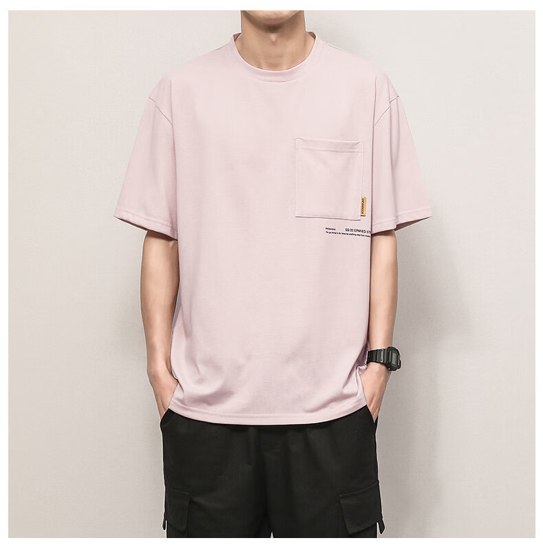 短袖t恤男韩版潮流半截袖夏季打底衫ins潮牌宽松五分袖 白色 l