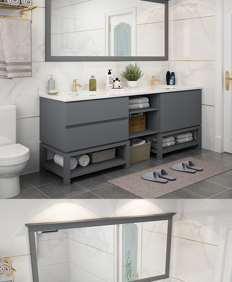 5米落地水盆柜大理石卫生间洗漱台双人浴柜实木 2.1米双盆