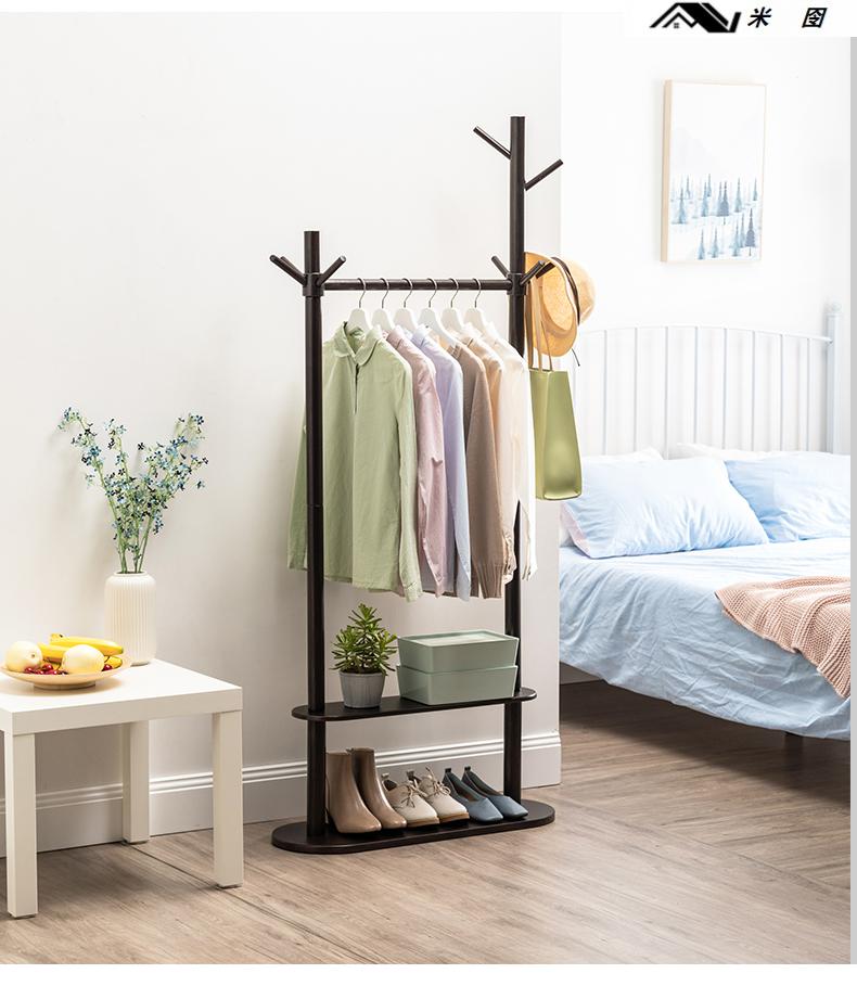 钢骑士房间衣服架实木衣帽架室内落地次净隔夜房间家用卧室挂衣服架