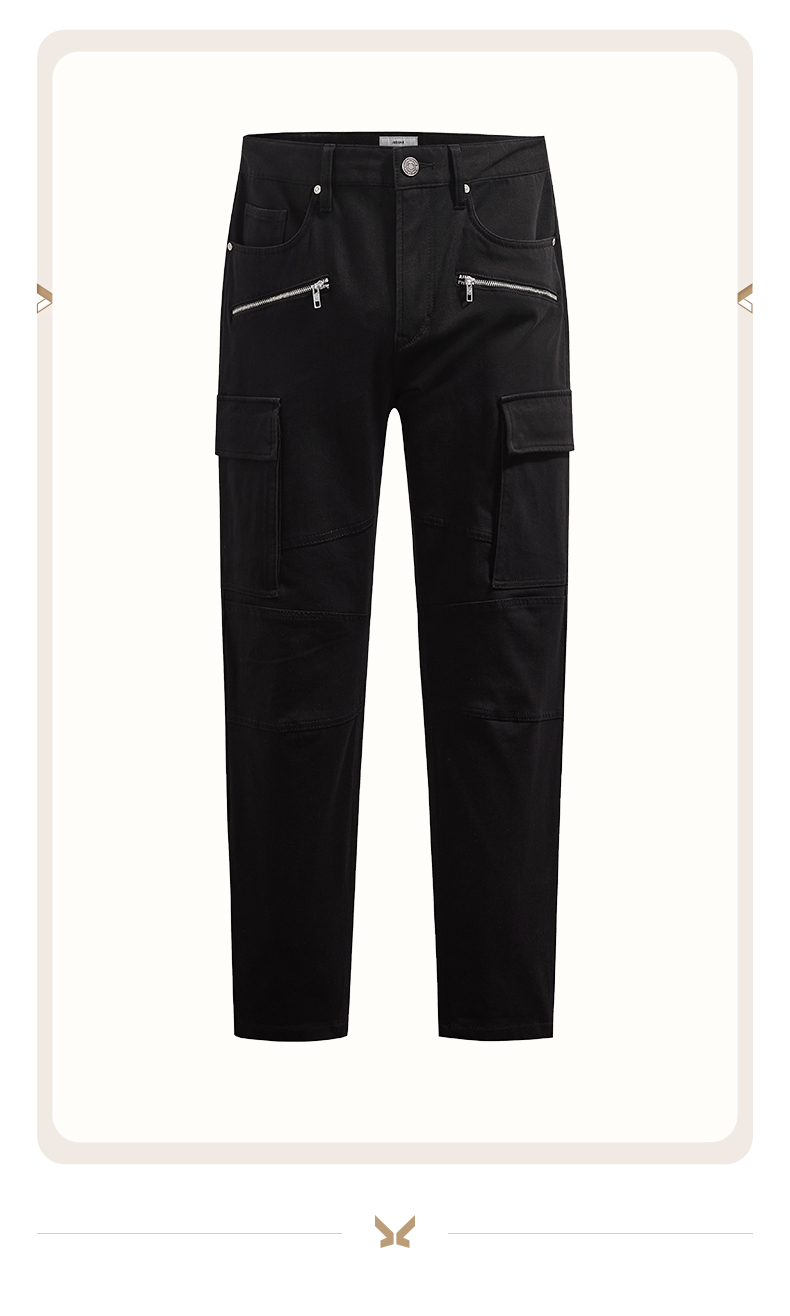 商场同款九牧王男裤牛仔裤男士2022春夏季新款黑色休闲工装裤时尚金属