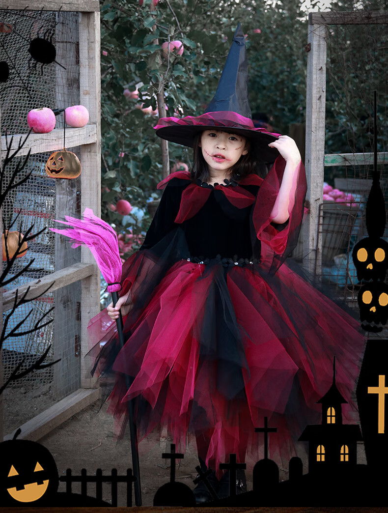 万圣节服装女童巫婆吸血鬼新娘公主礼服裙毒皇后角色扮演出服红女巫