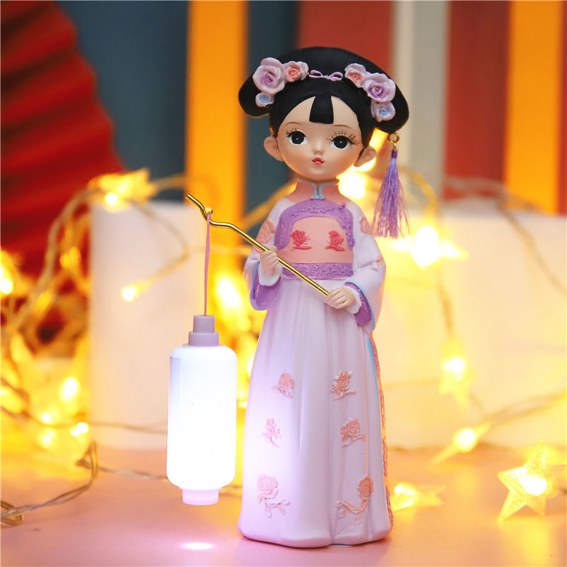 故宫俏人偶娃娃古代中国风小礼物北京纪念品手工绢人玩偶摆件灯下看书