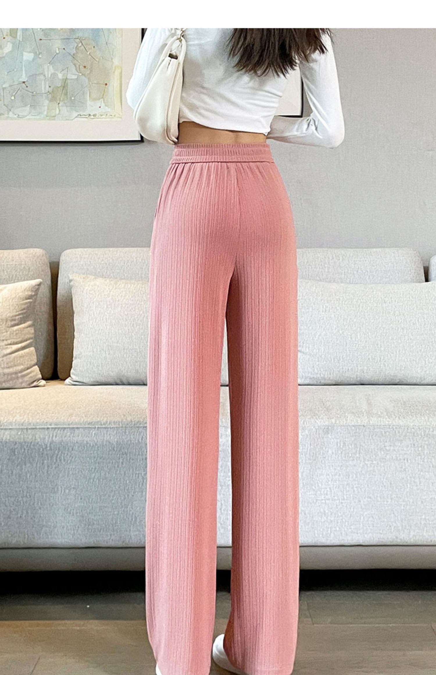 高腰垂感雪纺休闲小个子裤子夏季薄款直筒裤小个子款灰色建议身高150