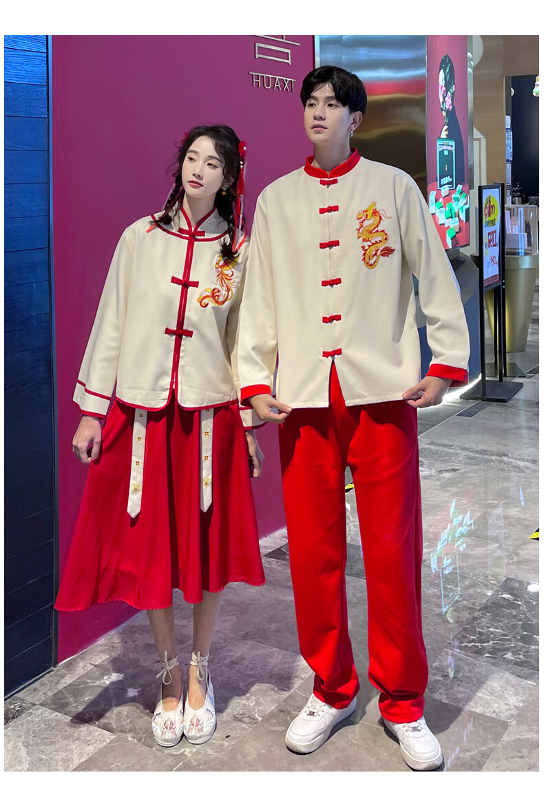 订婚情侣装衬衫结婚证情侣装登记白衬衣春夏中国风伴伴娘套装裙你衣我